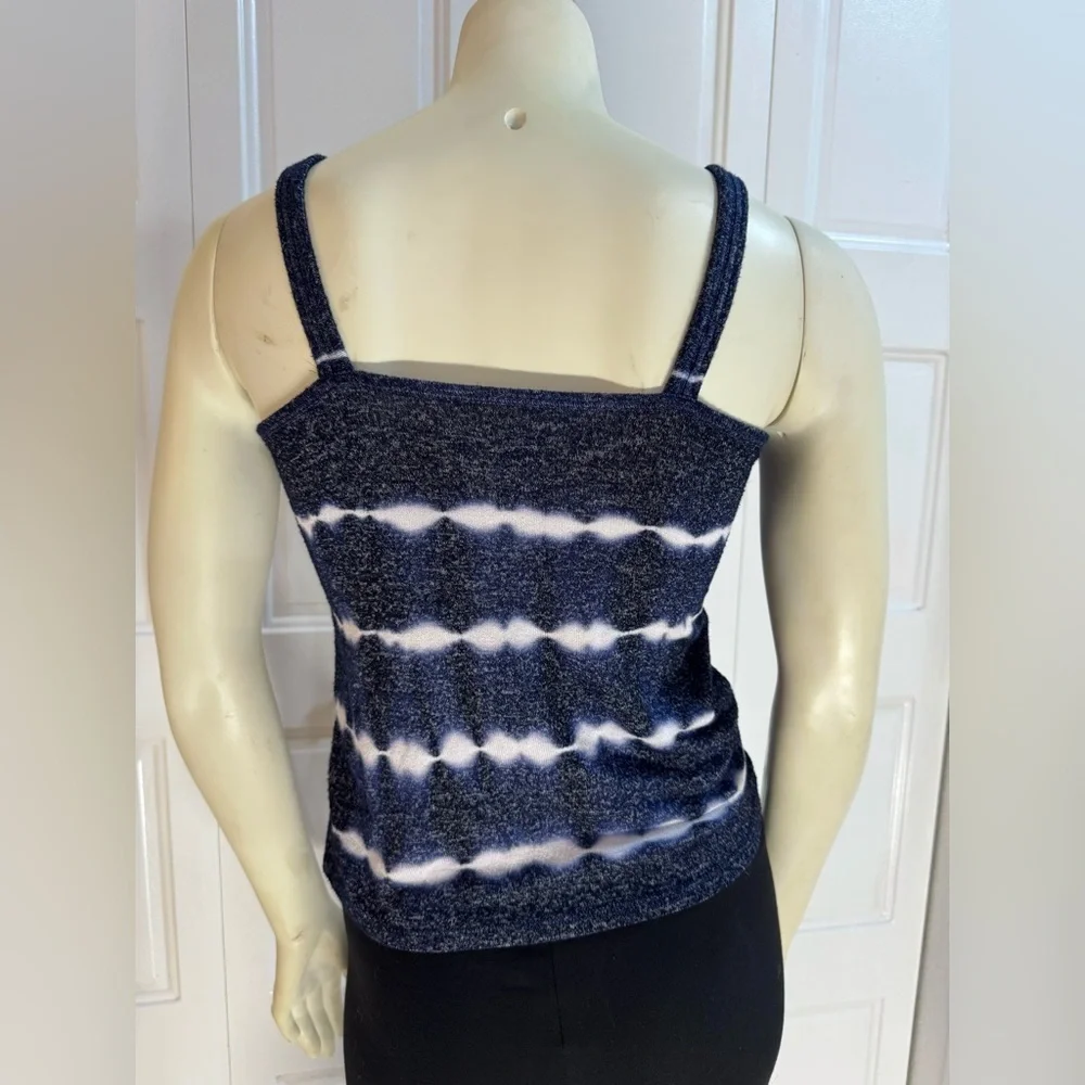 Justice Girls Navy Blue Tie-Dye Button Front Tank Top w/ Tie Hem EUC | Size 8